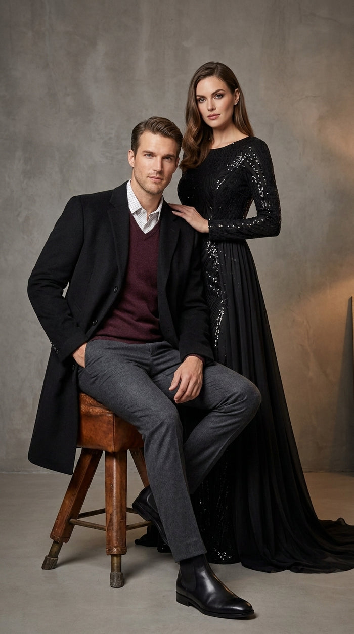Men’s Big and Tall Black Cashmere Overcoat – Full-Length Winter Dress Coat for Business and Formal Wear