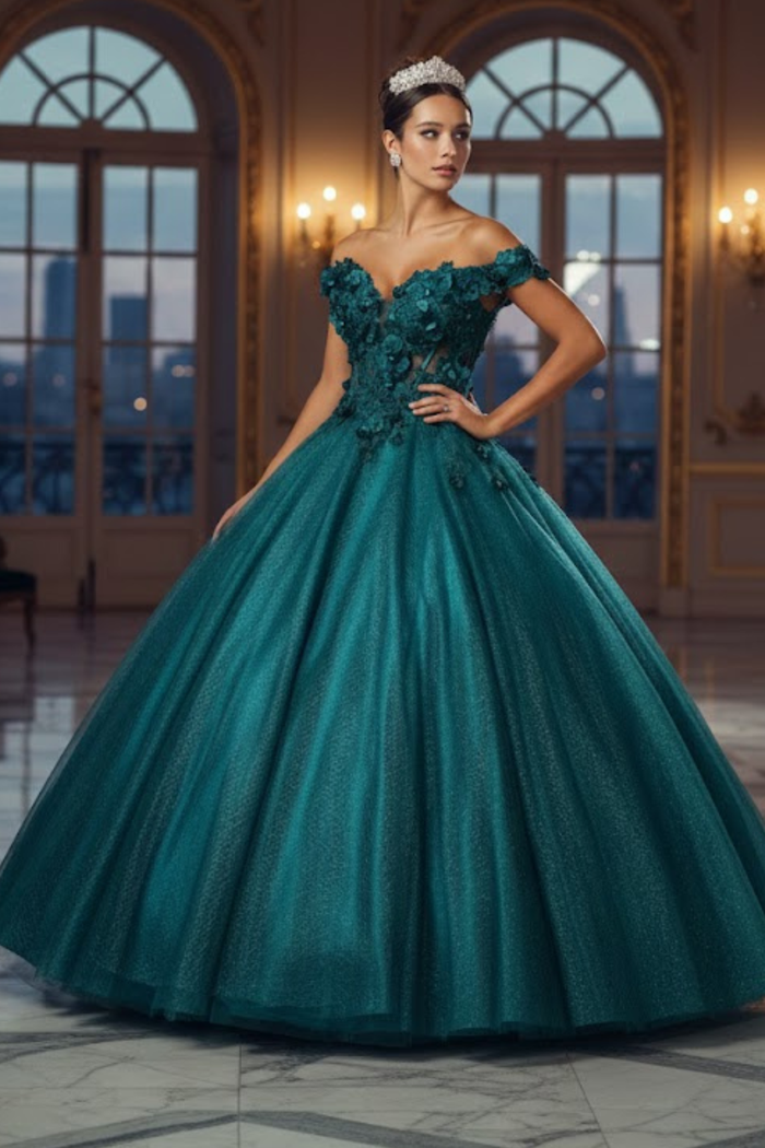 Quinceanera Dress Ball Gown Off The Shoulder Floral Corset Style