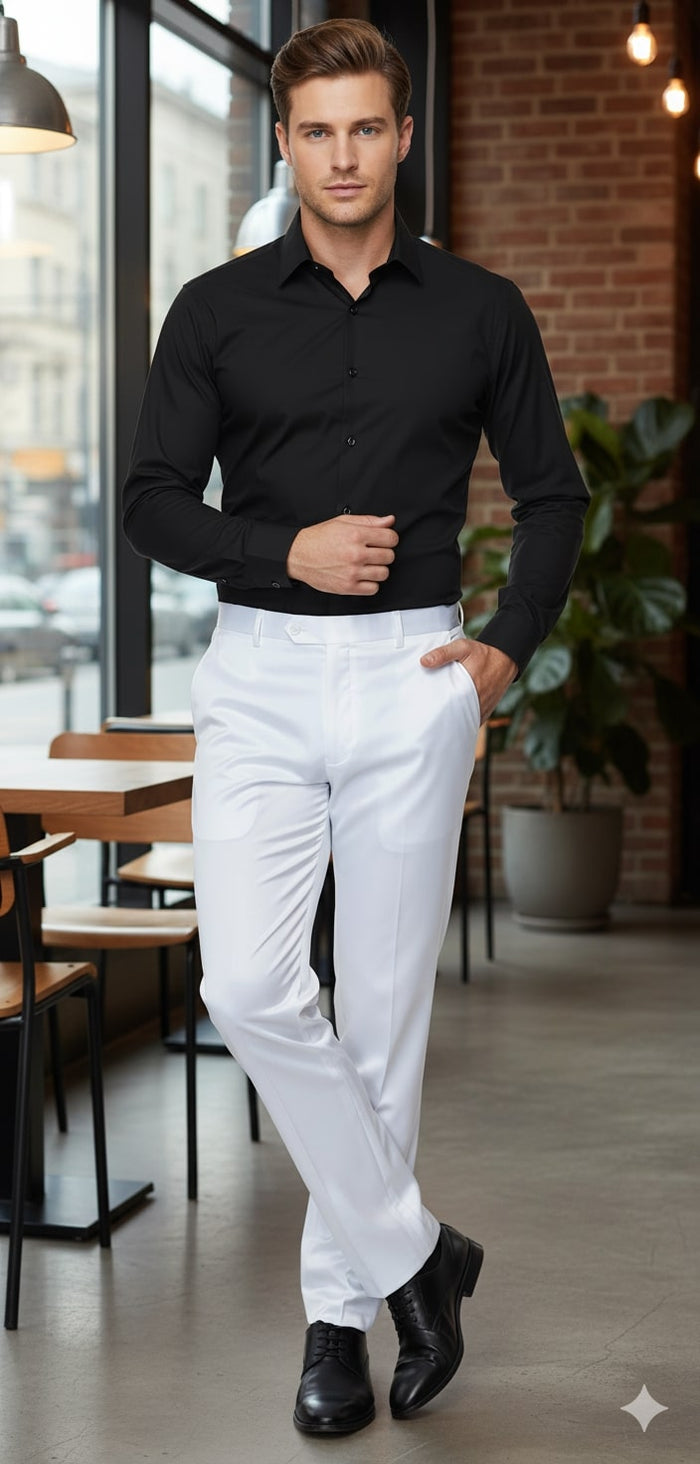 Mens White Satin Slim Fit Dress Pants  Shiny Formal Party and Wedding Trousers