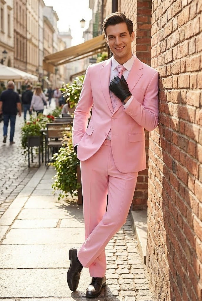 Men's Pink Two Piece Suit - Classic Fit Formal Jacket and Tailored Pants