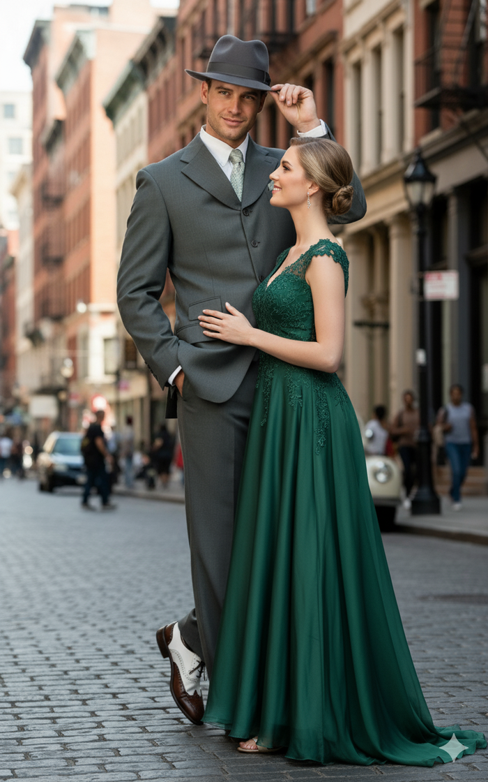 Mens 1920s Gray Zoot Suit   4 Buttons  Gangster Wide Lapel Long Jacket 3-Piece Suit in Grey Color Classic Fit Pleated Pants