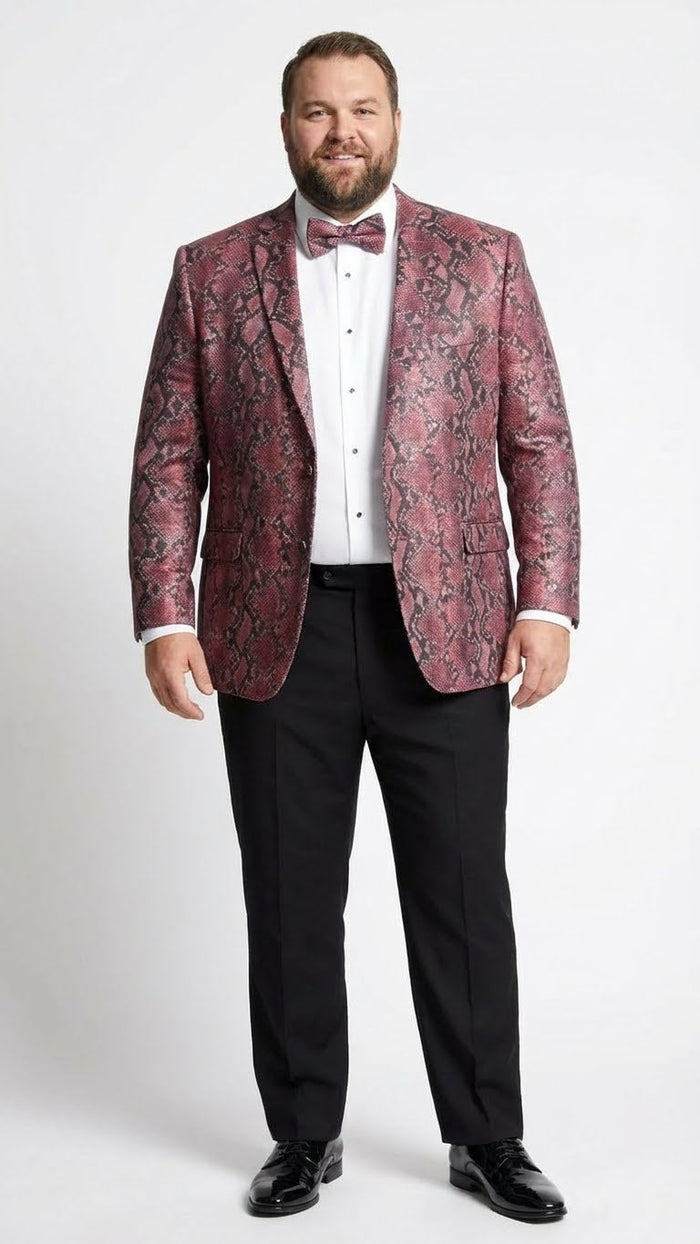 Mens Burgundy and Black Snakeskin Print Blazer  Alligator Crocodile Sport Jacket Exotic Skin