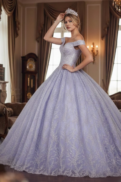 Off Shoulder Corset Quinceanera Glitter Ball Gown