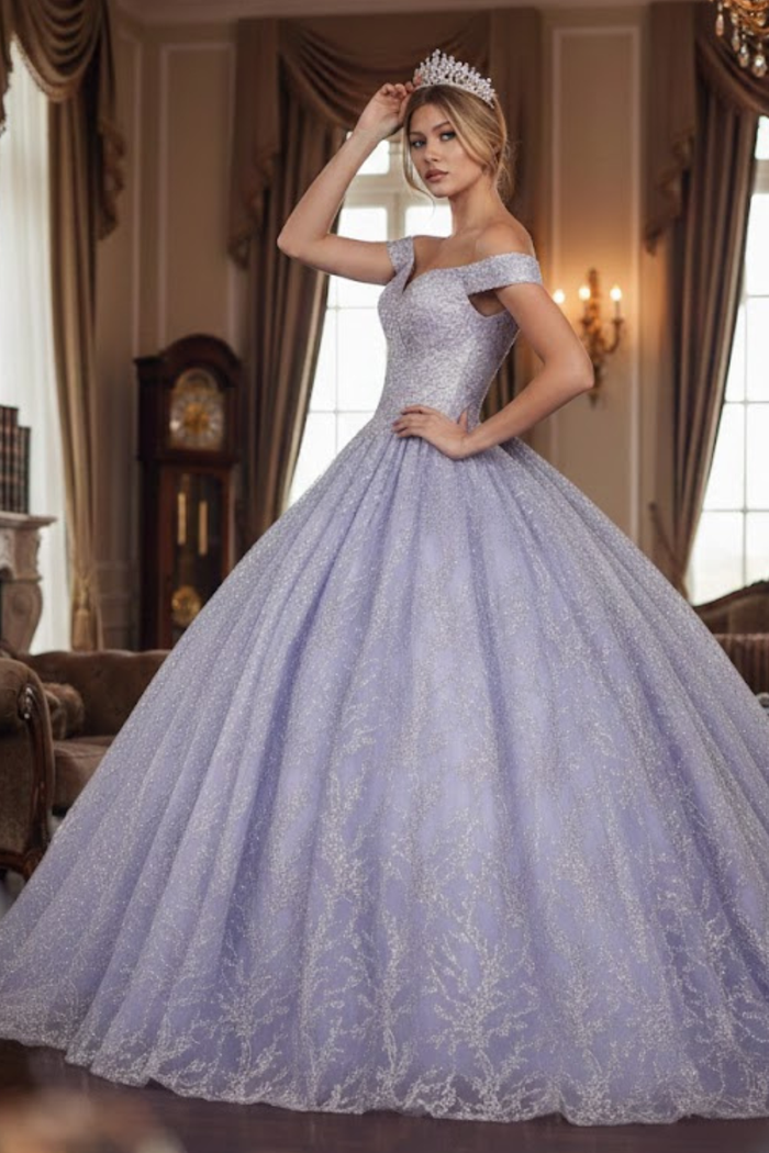 Off Shoulder Corset Quinceanera Glitter Ball Gown