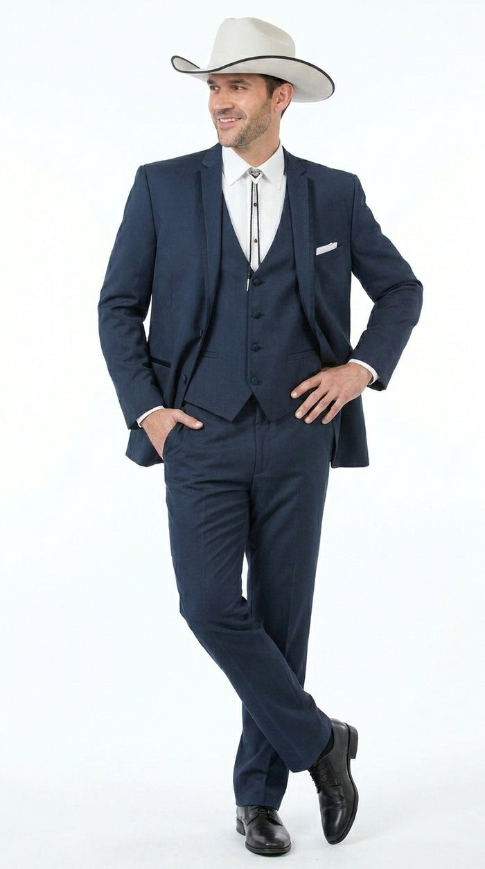 Men’s Slate Blue Western Sport Coat with Two Button Front, Notch Lapel Designer Blazer Jacket