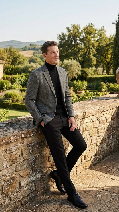 Mens Grey Tweed Herringbone Sport Coat - Gray Mens Blazer Suit Jacket