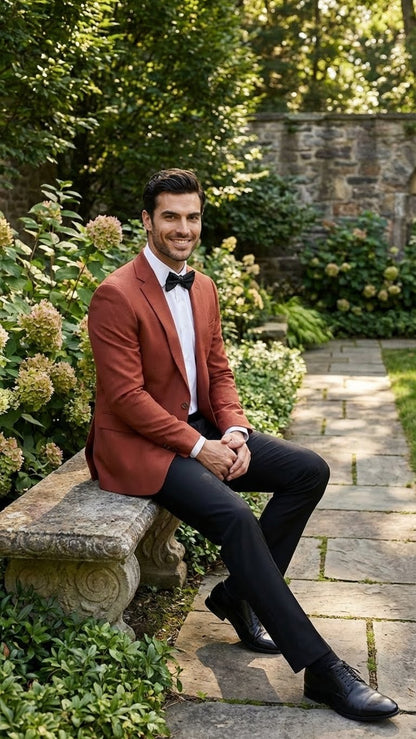 Mens Brick Copper Rust Color  Blazer  Slim Fit Formal and Party Wear Jacket in Burnt Orange Sport Coat