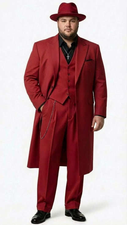Mens 1920s Red Zoot Suit  Long Mafia Gangster Three-Piece Vintage Outfit Zuit Pachuco Style