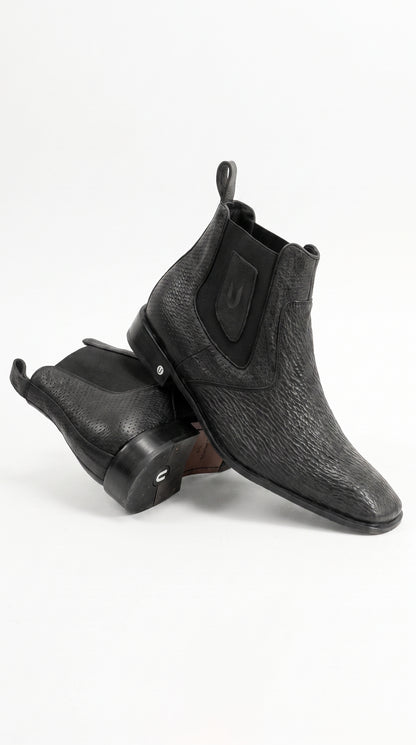 Men’s Shark Skin Cowboy Boots – Black Exotic Leather Western Chelsea Ankle Boots by Vestigium