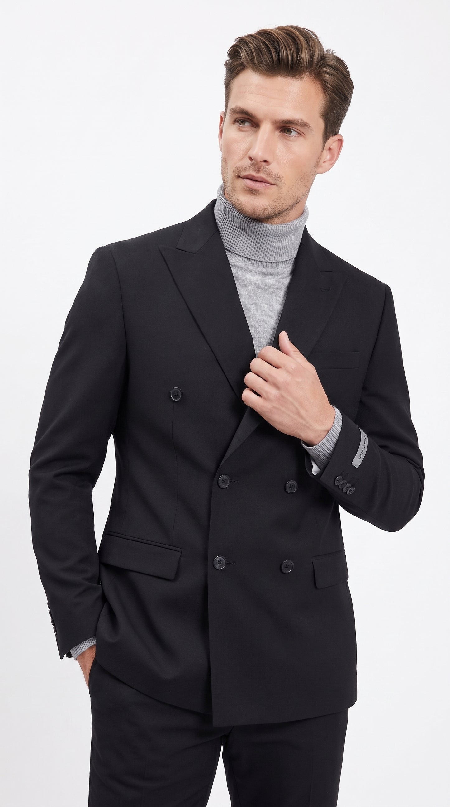 Men's Designer Stacy Adams Classic Double Breasted Suit in Black  Peak Lapel Slim fit