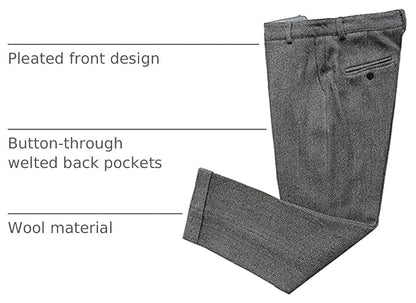 Mens Vintage Tweed Dress Pants Slacks Trousers Regular Fit Suit Pants in Grey - view 3