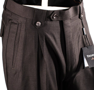 Tiglio Luxe Brown Wide Leg, Pure Wool Dress Pants 2576 TIG1003