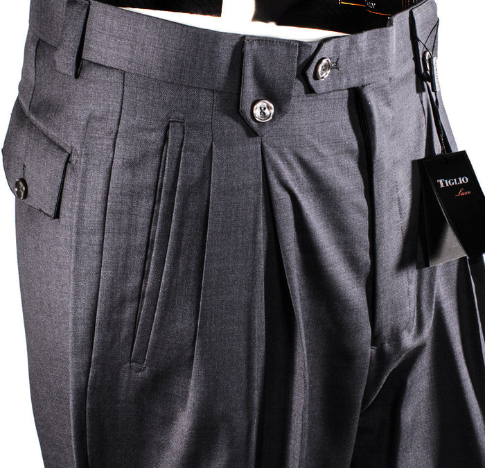 Tiglio Luxe Gray Wide Leg, Pure Wool Dress Pants 2576 TIG1008