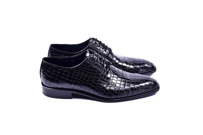 C01505-6291C Croco Print Lace Up Black