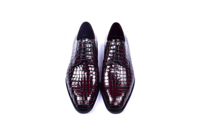 C01506-6291C Croco Print Lace Up Burgundy