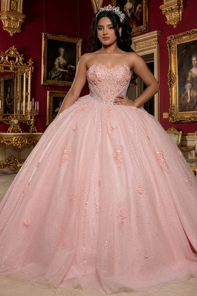 Beaded Corset Bodice & Glitter Tulle Skirt Strapless Sweetheart Birthday Dress By Layla K LK288