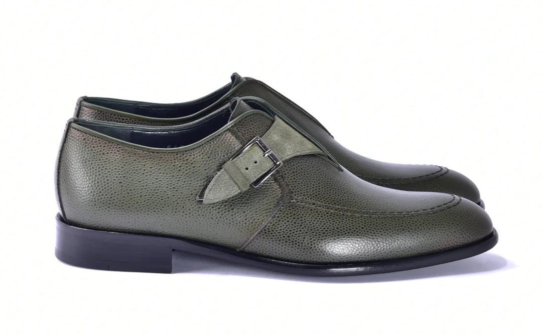 Corrente 6471 Leather Slip-On Monkstrap Shoe - Green - Image 2