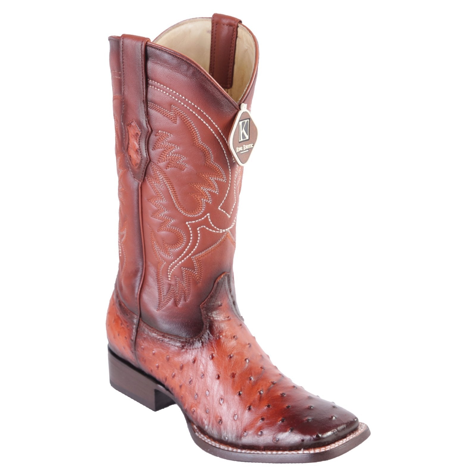 King Exotic Men's Faded Cognac Ostrich Cowboy Boot
