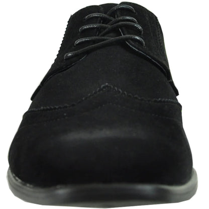 Bravo Mens Vegan Suede Wedding & Prom Wingtip Lace Up Dress Shoe in Black