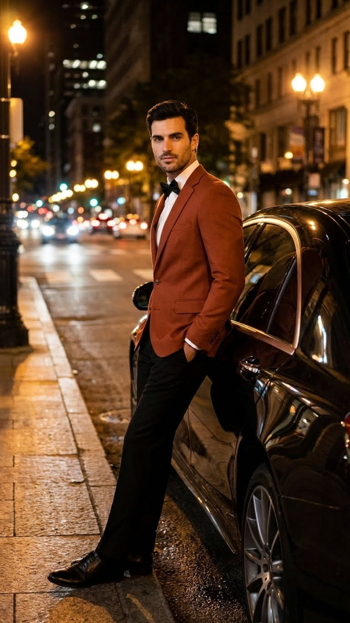 Mens Brick Copper Rust Color  Blazer  Slim Fit Formal and Party Wear Jacket in Burnt Orange Sport Coat