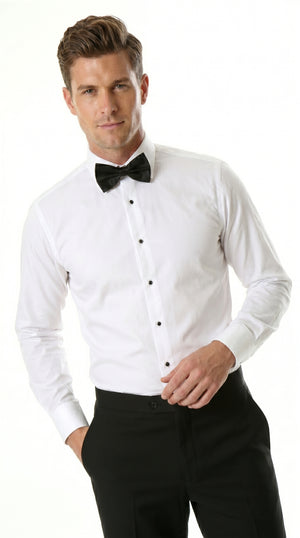 Men’s White Spread Collar Tuxedo Shirt with Plain Front, Formal Wedding Dress Shirt