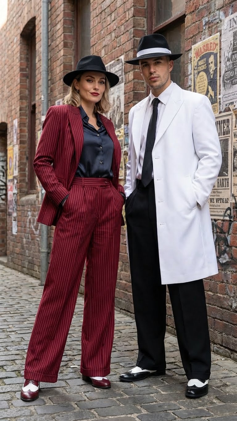 Men’s White Zoot Suit Gangster Style Outfit –  White Jacket + Vest + Pants + Shirt & Tie  Combo Package