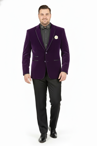 Mens Purple Velvet Blazer  Luxury Slim Fit Formal Jacket with Black Satin Trim Tuxedo Dinner Jacket