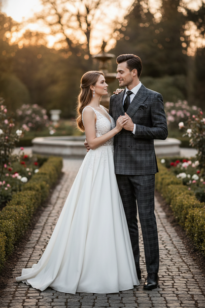 Mens Charcoal Plaid Double-Breasted Suit   Tailored Pants Windowpane Pattern By Rossiman