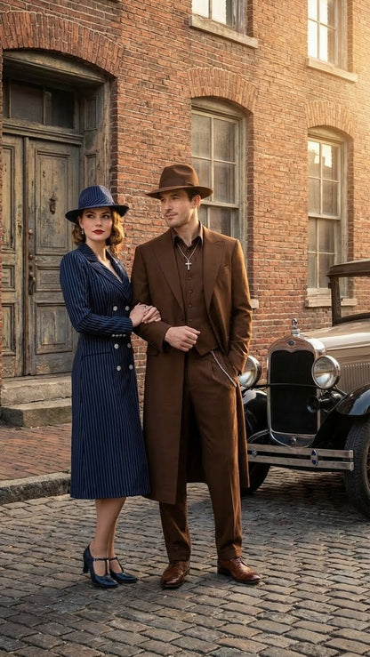 Mens Brown 1920s Zoot Suit  Long Gangster Mafia Suit Vintage Three-Piece Costume Set Pachuco Style