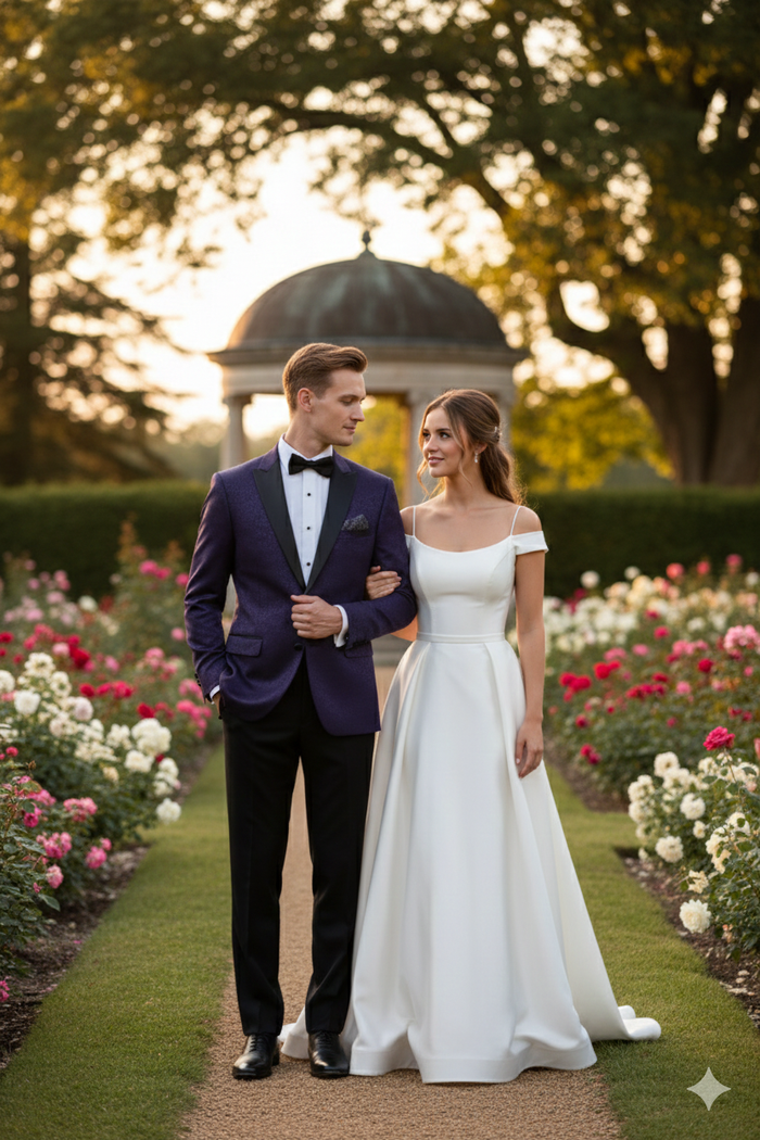 Mens Purple Paisley Tuxedo Jacket  Ultra Slim Fit Dinner Blazer with Black Satin Peak Lapel
