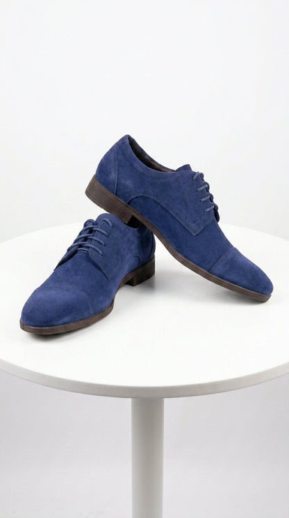 Men’s Navy Blue Suede Cap Toe Dress Shoes – Classic Lace Up Formal Wedding and Prom Shoes Velvet Fabric