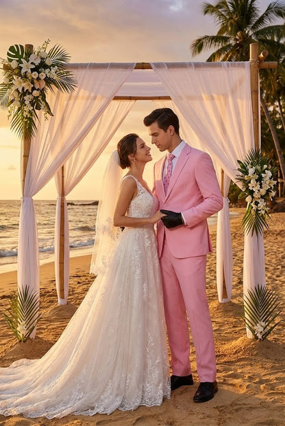 Men's Pink Two Piece Suit - Classic Fit Formal Jacket and Tailored Pants