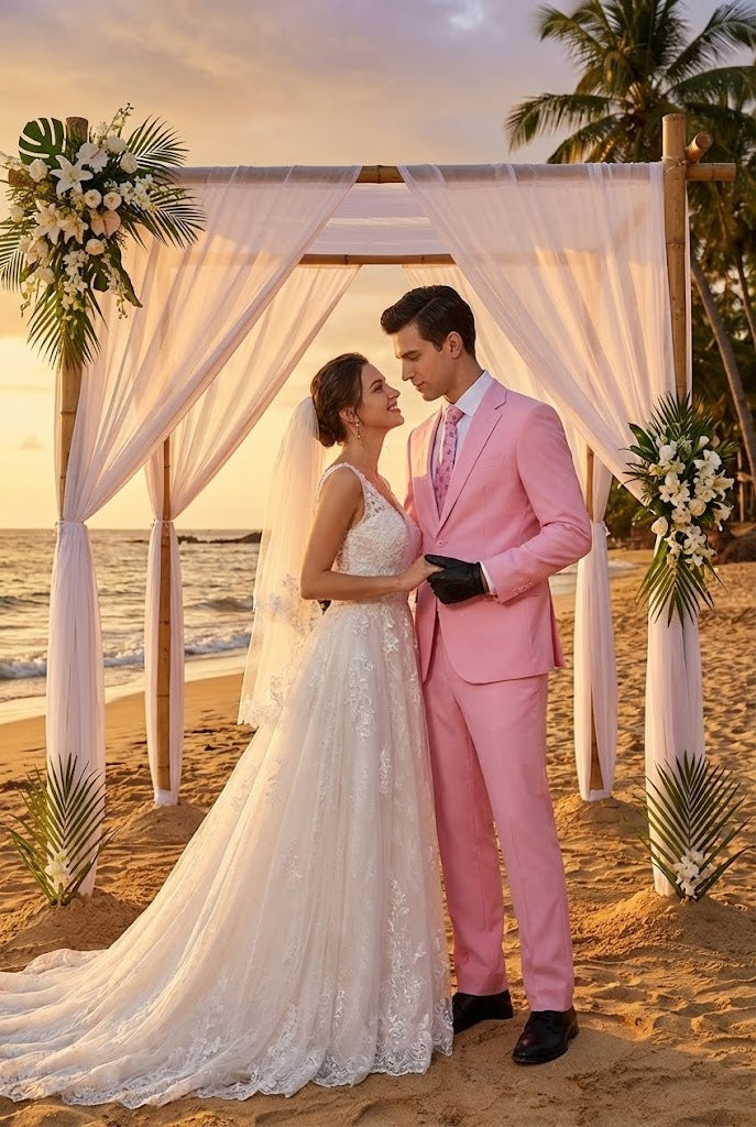 Men's Pink Two Piece Suit - Classic Fit Formal Jacket and Tailored Pants