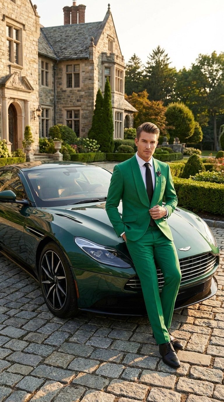 Men’s Augusta Green Emerald Light Green Suit – Slim Fit 2 Piece Formal Suit for Wedding, Prom and Evening Events