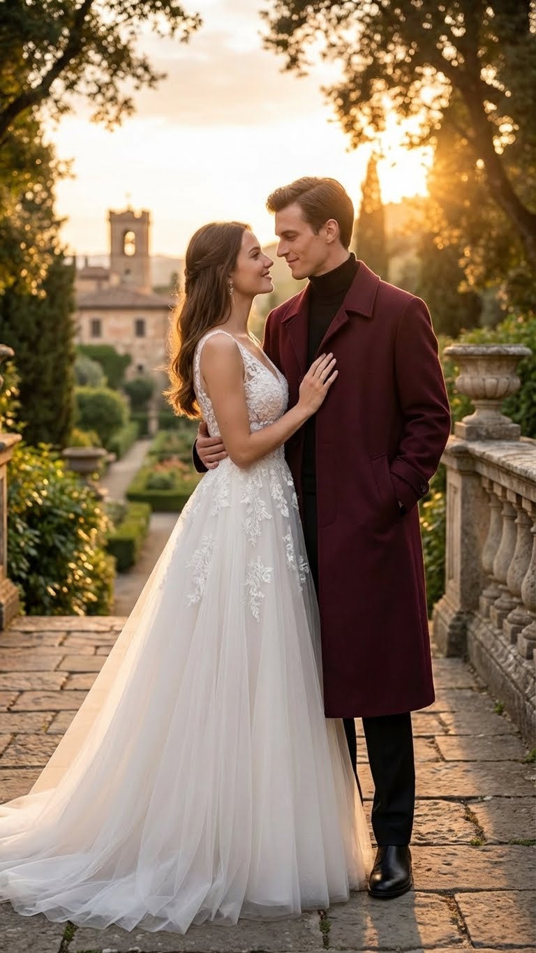 Mens Full-Length Burgundy Overcoat  Microfiber 4 season fabric  Long Formal Coat with Classic Tailored Maxi Duster Coat