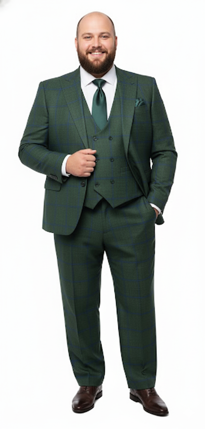 Mens Green Plaid 3-Piece Suit  Classic Check Slim Fit Suit for Weddings, Church, and Formal By Rossiman