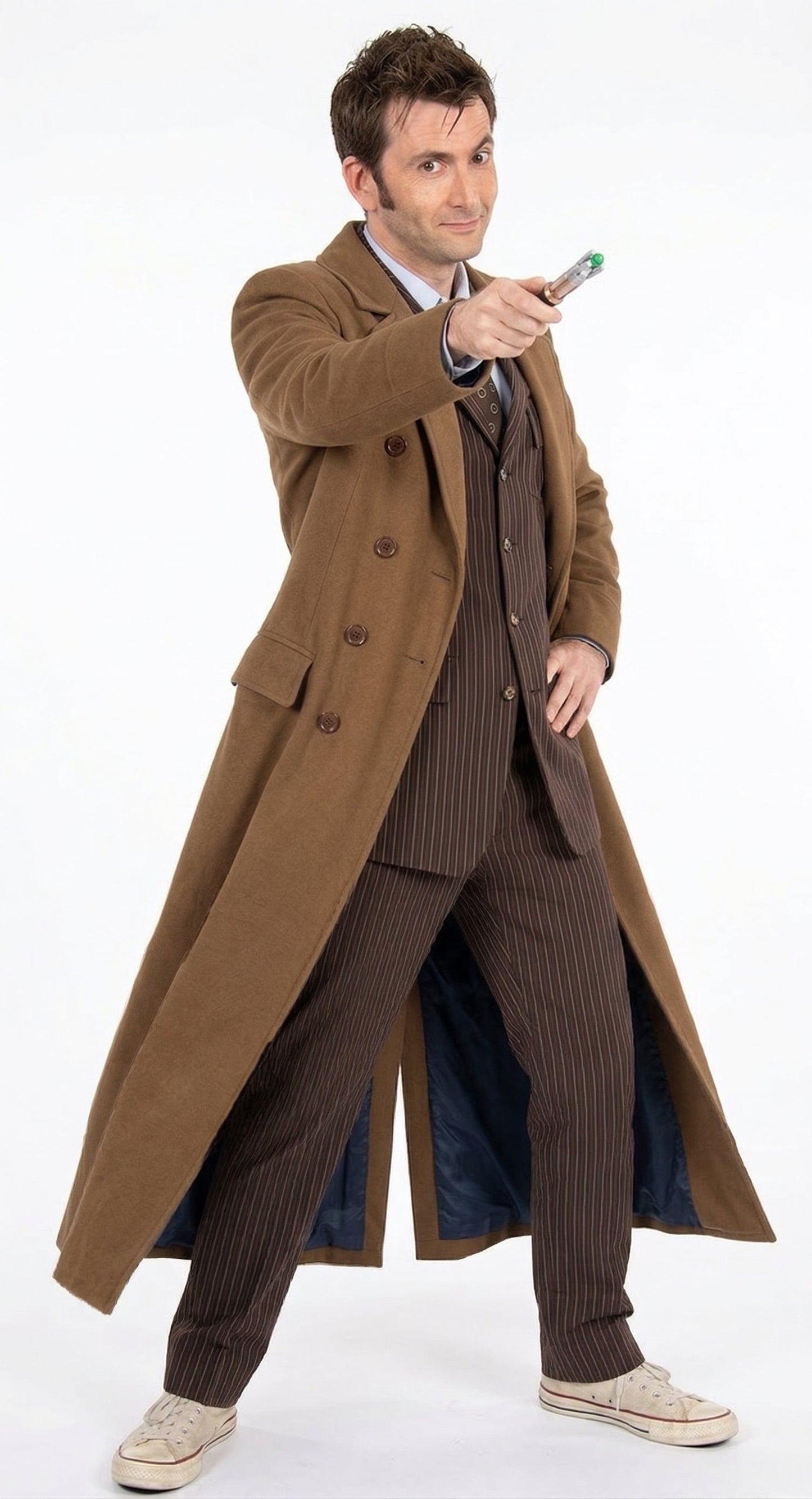 Men’s Brown Cotton Trench Coat Doctor Who 10th Doctor Inspired Long Coat – Classic Gabardina Style Overcoat, Vintage Winter Costume Jacket