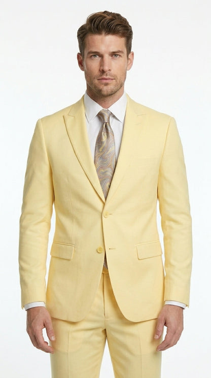 Men’s Pale Yellow 2 Piece Suit, Formal Dress Suit for Weddings, Prom, Parties, Summer Events, and Special Occasions By Vitali