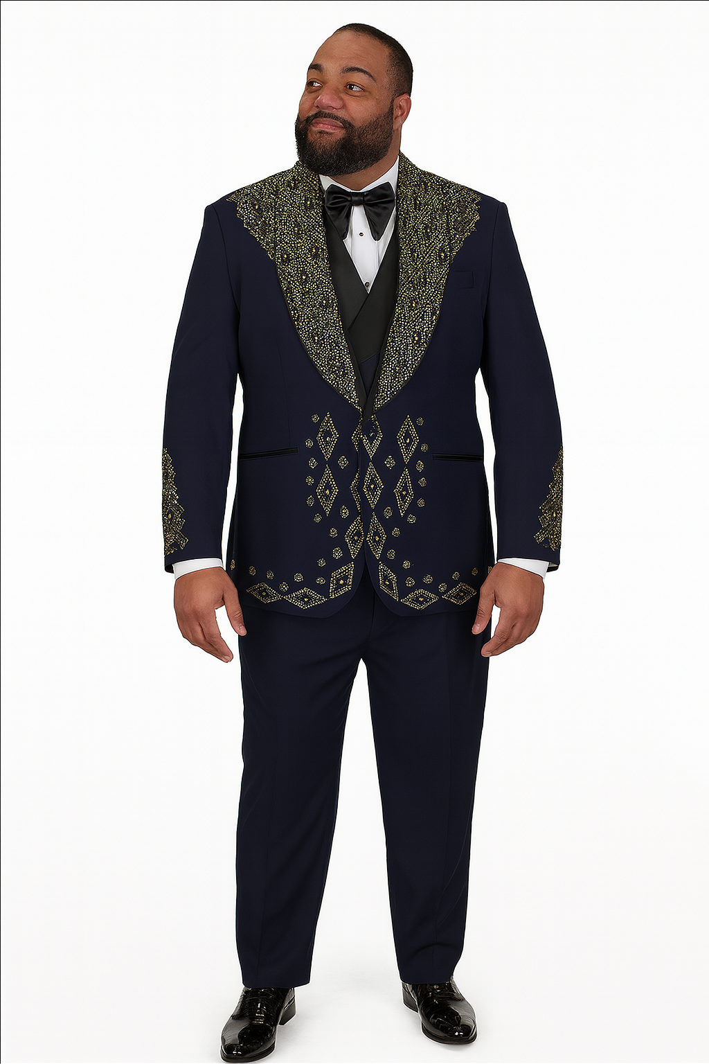 Mens Navy Tuxedo with Gold Embroidery  Slim Fit Formal Dinner Jacket with Shawl Lapel
