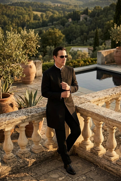 Men’s Black Coat Matrix Keanu Reeves Inspired Long Coat – Classic Mandarin Collar Formal Overcoat, Stylish Winter Trench Coat, Neo Style Jacket