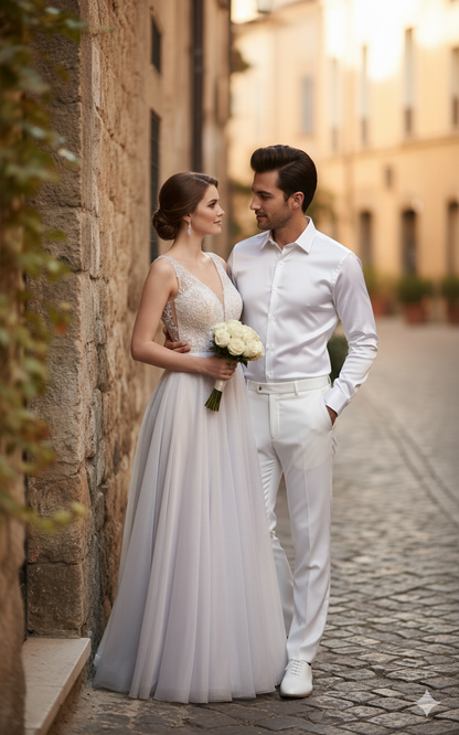 Mens White Satin Dress Shirt  Classic Long Sleeve Formal Shirt for Weddings, Parties, and Business Wear