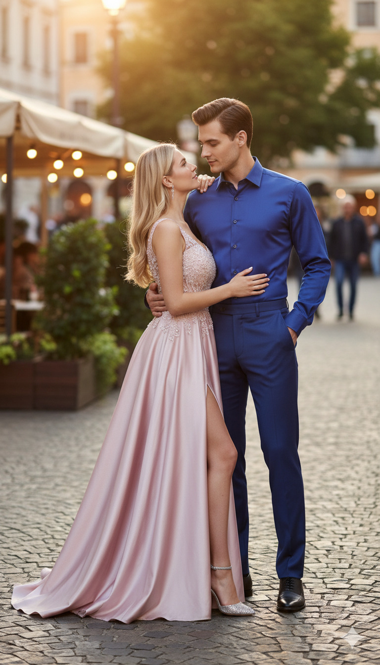 Mens Royal Blue Satin Dress Shirt  Luxury Long Sleeve Formal Shirt for Parties, Weddings, and Business Wear