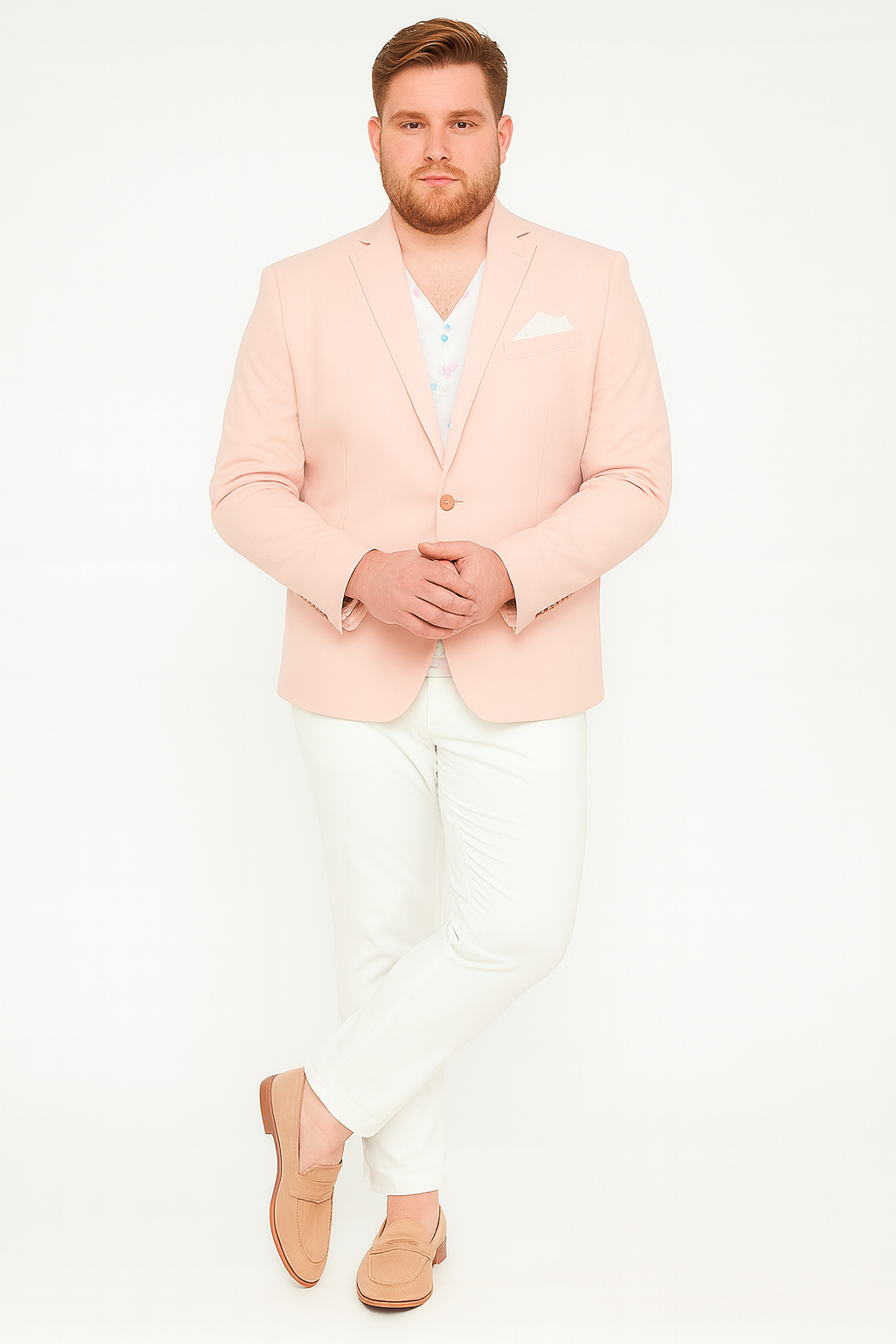 Mens Blush Pink Slim Fit Blazer  Stylish Two-Button Sport Coat with Notch Lapel