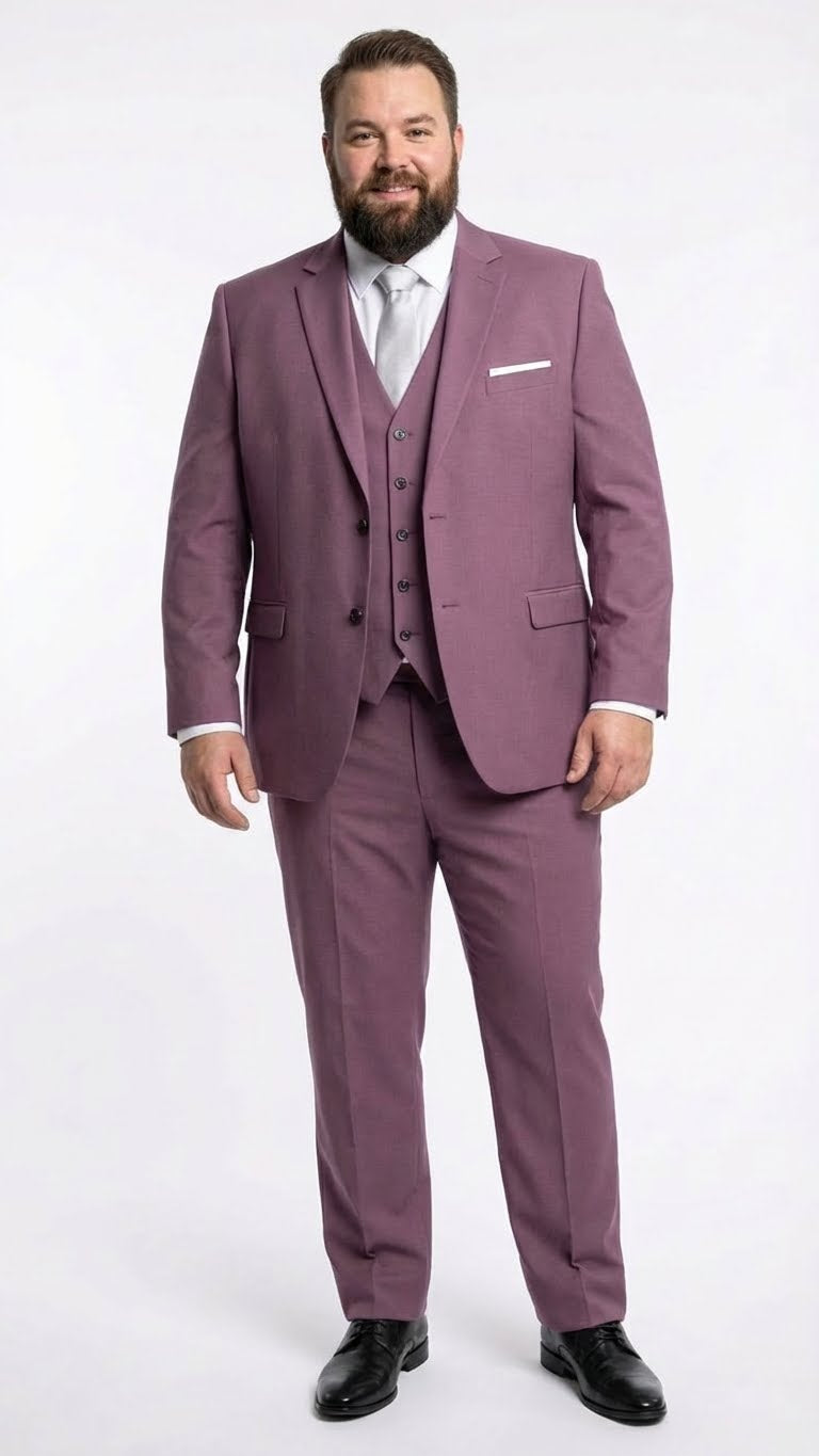 Mens Mauve Three-Piece Suit  Slim Fit Formal Blazer, Vest, and Trousers for Weddings Rose Gold Pinkish Color