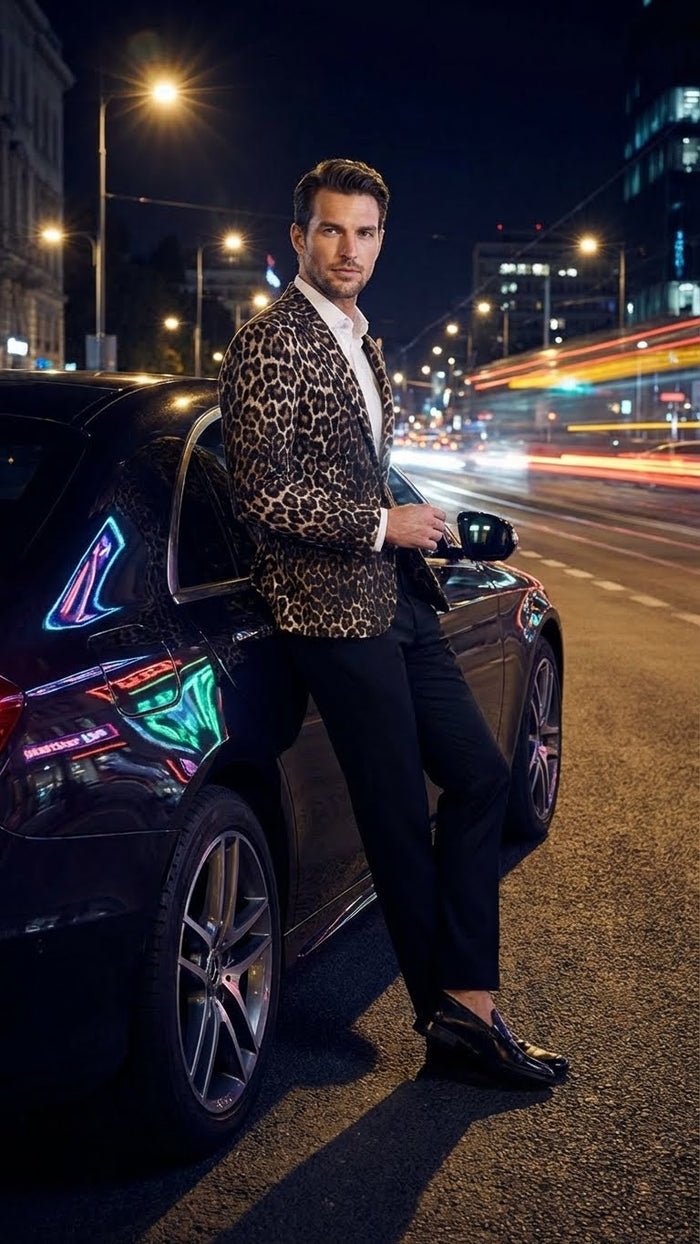 Men's Leopard Print Blazer - Slim Fit Statement Jacket for Evening, Party, and Fashion Wear