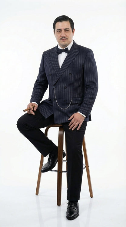 Men’s Black Pinstripe Blazer Gomez Addams Inspired Jacket – Vintage Double Breasted Formal Blazer, Classic Party Costume Wear, Elegant Evening