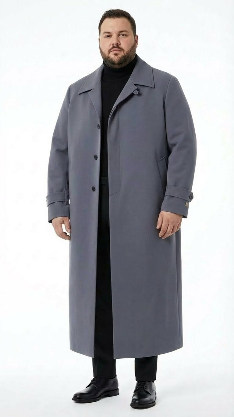 Mens Full-Length Charcoal Grey Overcoat  Premium Microfiber Blend Long Dress Coat for Winter and Formal Wear in Gray Color