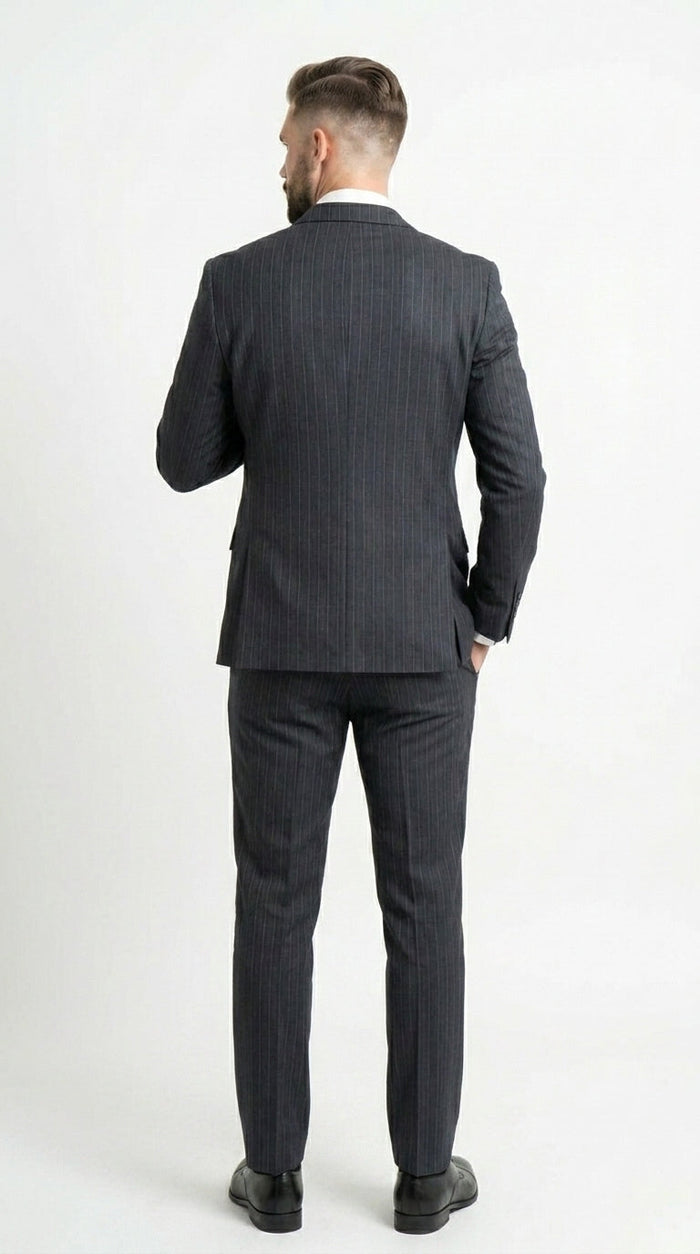 Men’s Black Pinstripe Double Breasted Suit – Classic Formal Business Suit Office and Evening Wear Modern Fit Conservative pattern