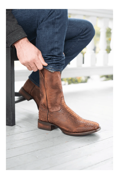 Dan Post Men's KA Python Print Leather Square Toe Boots - Brown