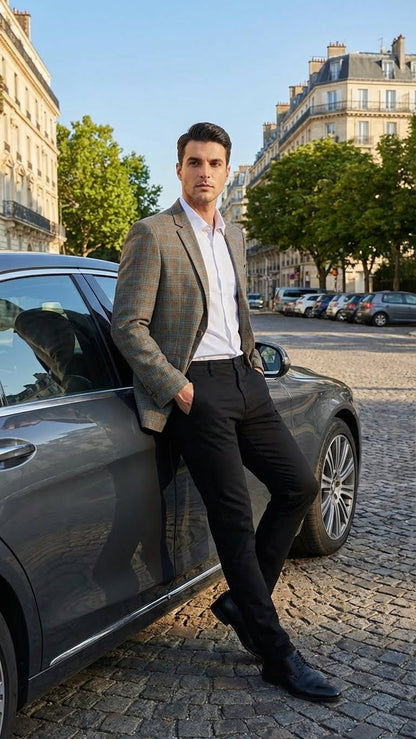 Mens Green Brown and Teal Plaid Sport Coat  Tailored Fit Check Blazer Jacket - Tartan Sportcoat